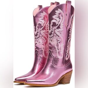 Pink Metallic Cowgirl Cowboy Boots